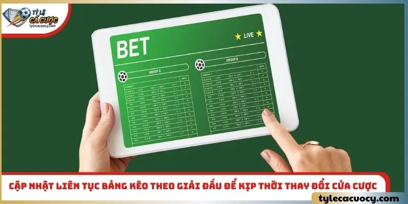 Cập nhật liên tục bảng kèo theo giải đấu để kịp thời thay đổi cửa cược